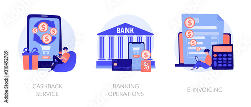 E banking icons set. Return on investment, financial services, internet tax payment. Cashback service, banking operations, e-invoicing metaphors. Vector isolated concept metaphor illustrations