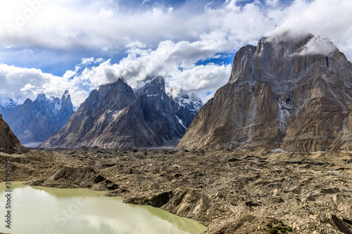 Mountain view from Camp Urdukas on the trek to Concordia, Karakoram Mountains, Pakistan photo