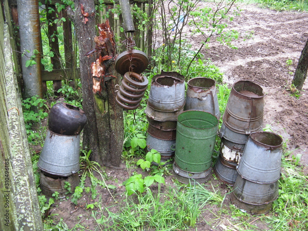 buckets in the garden