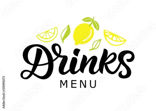 Drinks vector logo badge, green cocktail bar calligraphy logotype
