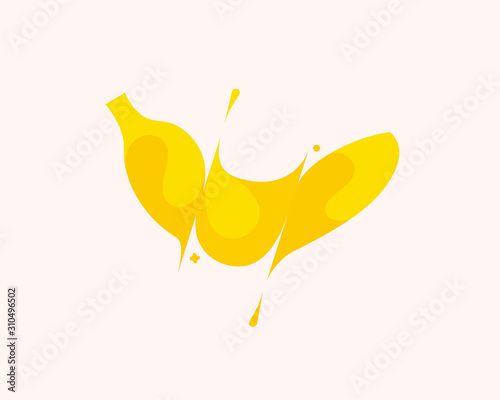 Banana vector colorful modern minimal style illustration. Creative icon logo splash concept explosion with drops. Fresh fruit vector logo emblem symbol logotype