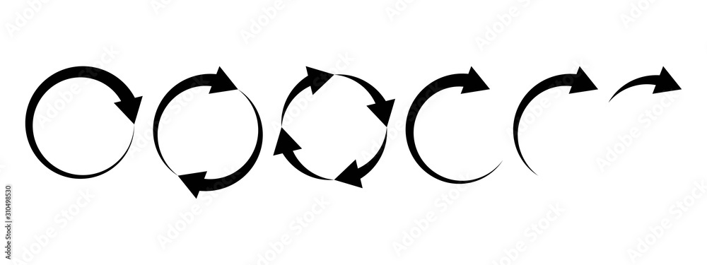 Black round arrows set, circle shapes. Vector illustration