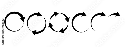 Black round arrows set, circle shapes. Vector illustration