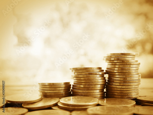 stack of money, rows of coins for finance and banking concept