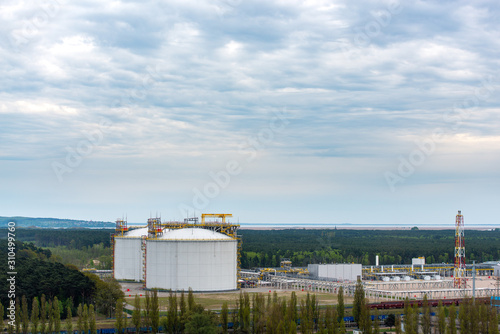 Large industrial tanks for petrochemical plant, oil and gas fuel. LNG terminal in Swinoujscie, Poland.