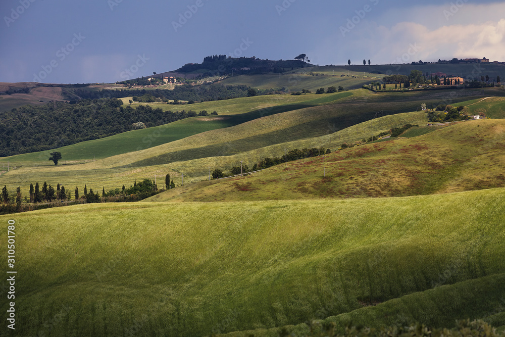 View of Green hills in Tuscany, Italy.