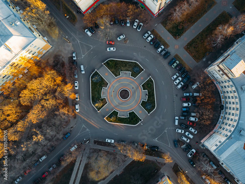 Road intersection in historical area in Voronezh, top view