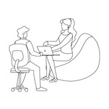 Isolated woman and man sitting with laptop vector design