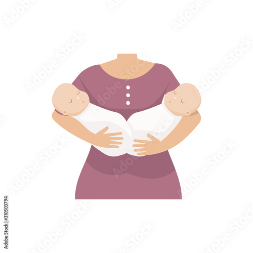 Mother with twins babies. Vector illustration
