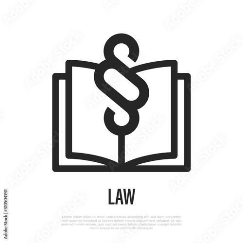 Opened book of law thin line icon. Vector illustration.