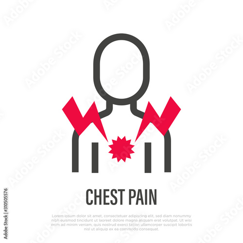 Chest pain thin line icon. Heart attack. Vector illustration.