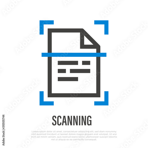Scanning of document thin line icon. Typography equipment. Vector illustration.