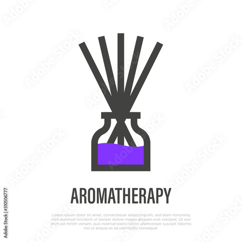 Aromatherapy thin line icon. Sticks in bottle, aromatic diffuser. Vector illustration.