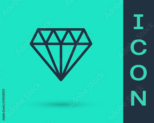 Black line Diamond icon isolated on green background. Jewelry symbol. Gem stone. Vector Illustration