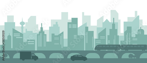 Silhouette of modern city with skyscrapers