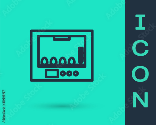 Black line Incubator for eggs icon isolated on green background. Vector Illustration