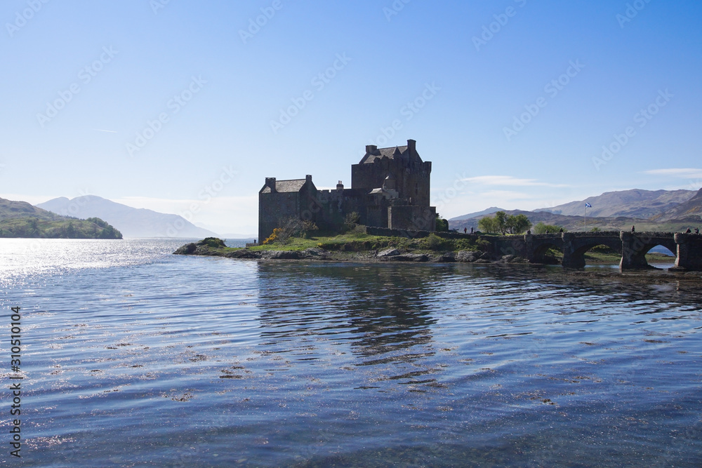 The Eilean Donan Castle in Dornie on a sunny day