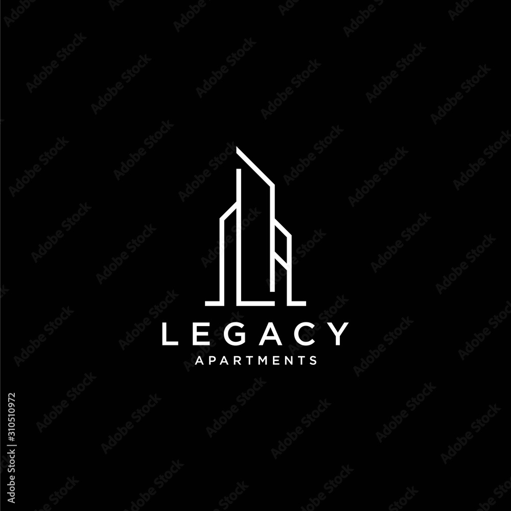 Modern line logo design of building or appartment with black background - EPS10 - Vector.