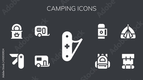 Modern Simple Set of camping Vector filled Icons