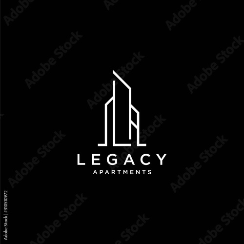 Modern line logo design of building or appartment with black background - EPS10 - Vector.