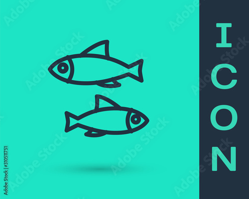 Black line Fish icon isolated on green background. Vector Illustration