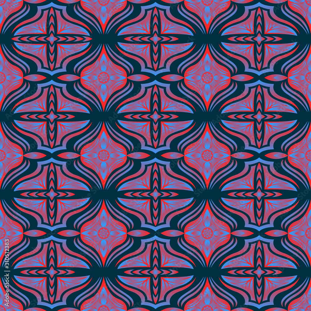 vector contemporary red and blue floral seamless pattern on dark blue vector contemporary red and blue floral seamless pattern on dark blue