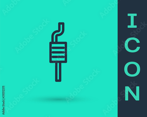 Black line Car muffler icon isolated on green background. Exhaust pipe. Vector Illustration