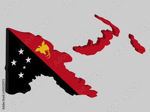 Papua New Guinea Map Flag Vector 3D