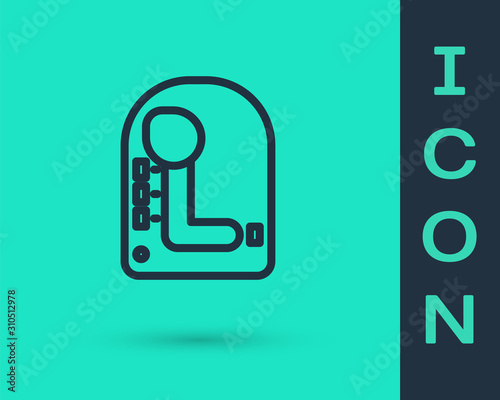 Black line Gear shifter icon isolated on green background. Transmission icon. Vector Illustration