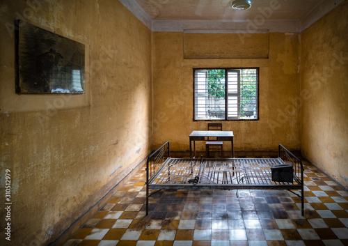 Torture Room on Tuol Sleng Genocide Museum, Phnom Penh, Cambodia photo