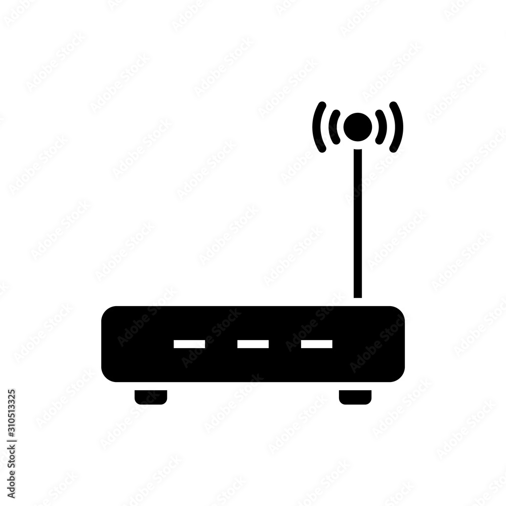 Router black icon on white background. Wireless technology symbol ...
