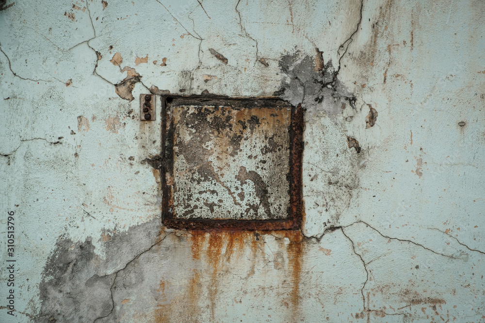 abstract background, rusty frame on cracked, vintage wall -
