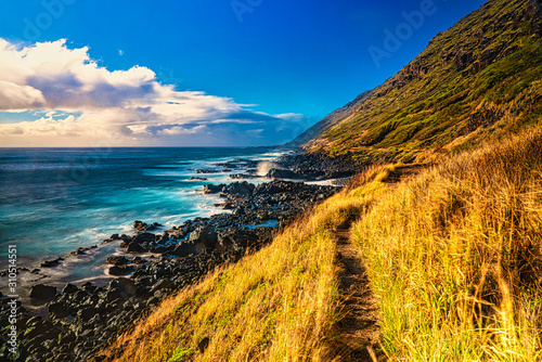 Rugged volcanic coastline of the Yokohama Bay side of Kaena Point Oah photo