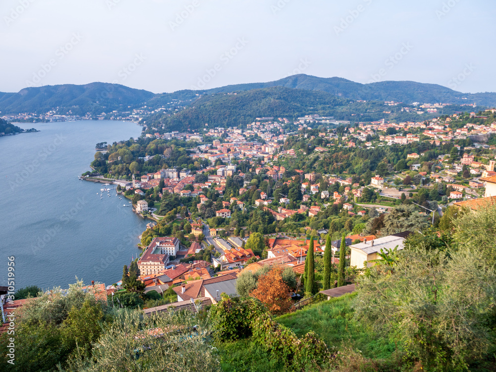 Panorama of Cernobbio and Lake Como on a sunny morning