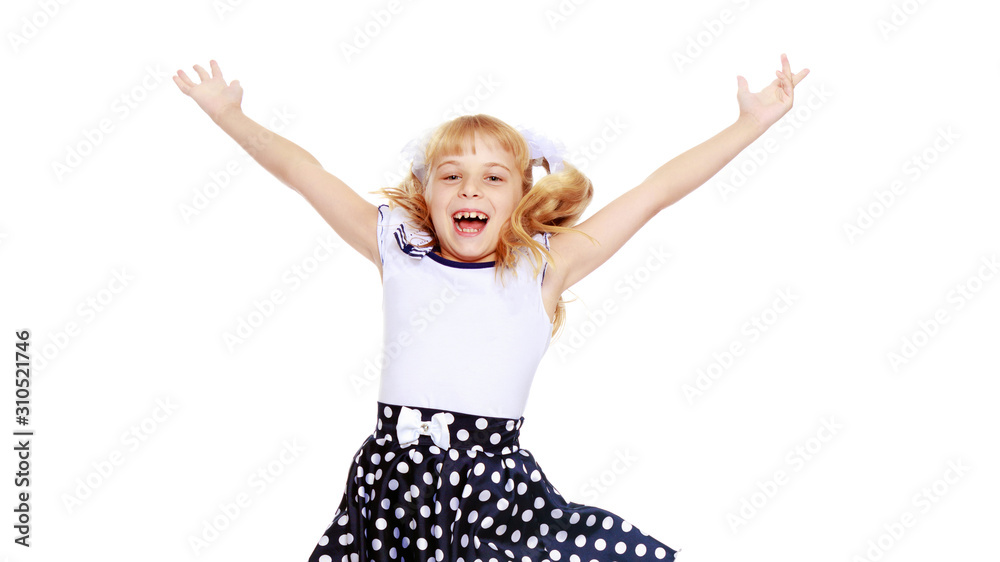 Little girl jumping.Isolated on a white background. Little girl jumping.Isolated on a white background.