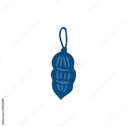 Christmas tree decoration,ornament,bauble vector icon in doodle, hand drawn style isolated on a white background.X mas bauble in blue color of the year 2020.