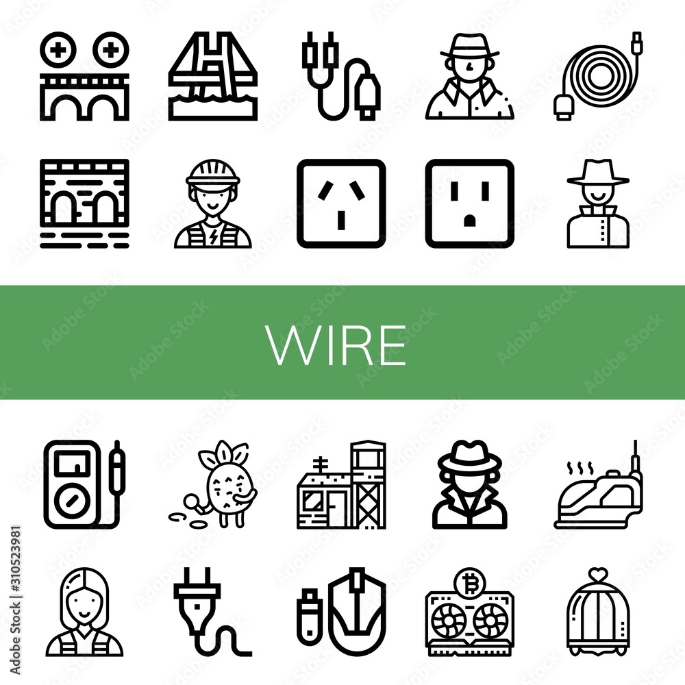 wire simple icons set