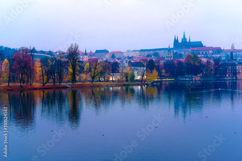 Prague landscape with view of Charles bridge and Vltava river