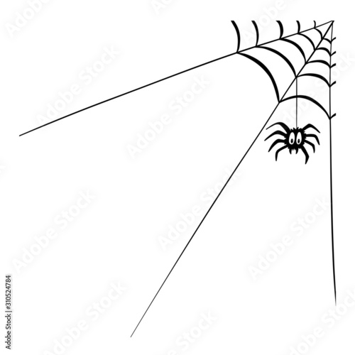 Cartoon Spider Web and Spiders For Border or Frame