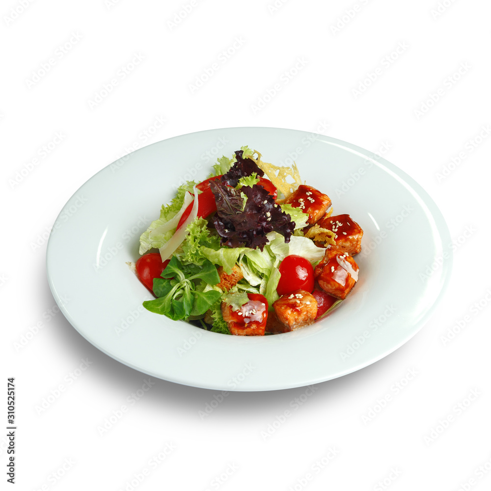Dishes of traditional Russian cuisine. Restaurant serving. White background.