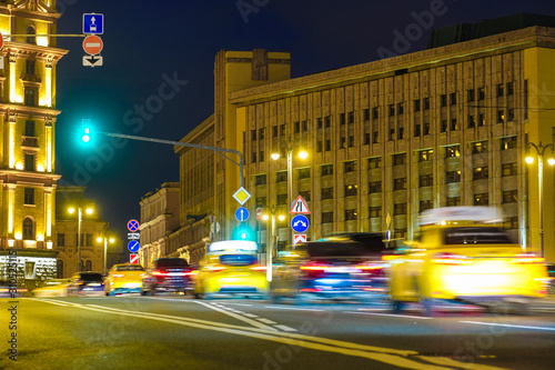 Moscow, Russia - November, 28, 2019: image of night traffic in Moscow