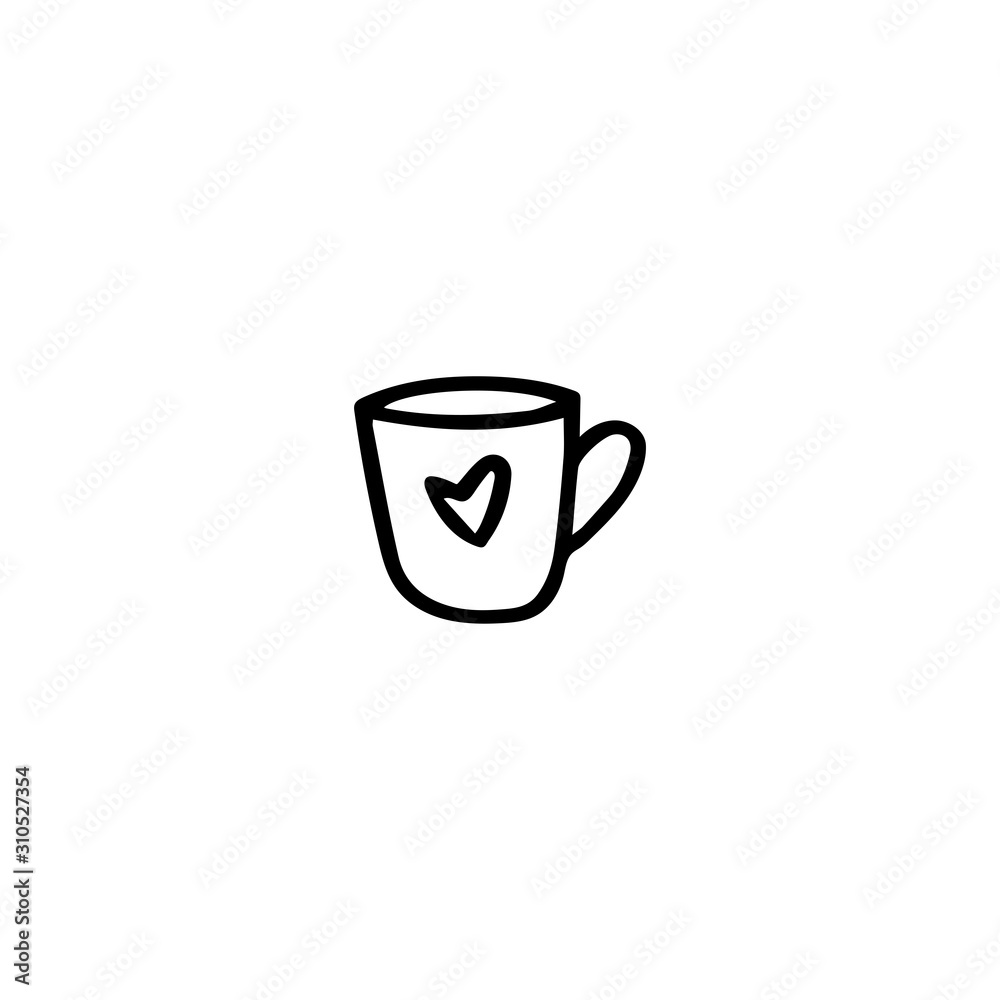 Hand drawn,doodle style cute flat vector coffee mug icon isolated on a white background. Hand drawn,doodle style cute flat vector coffee mug icon isolated on a white background.