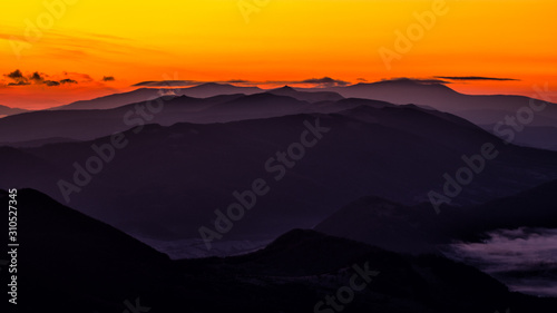 Fototapeta Naklejka Na Ścianę i Meble -  Awesone sunrise in the mountains. Bieszczady, the part of Carpathian Mountains. Poland.