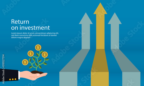 vector illustration of business arrow target direction concept to success. Finance growth vision stretching rising up. flat banner style . Return on investment ROI. chart increase profit