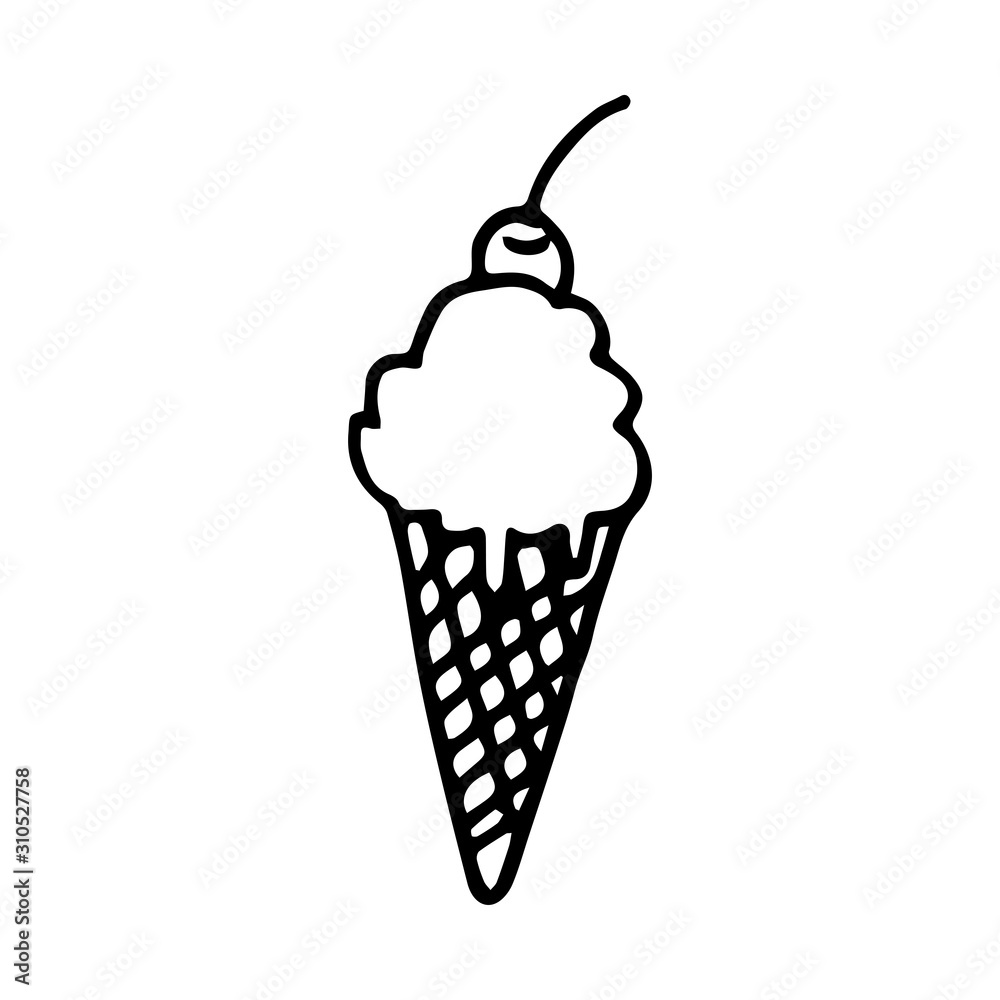 Ice cream melting with cherry on top flat vector icon isolated on a white background. Ice cream melting with cherry on top flat vector icon isolated on a white background.