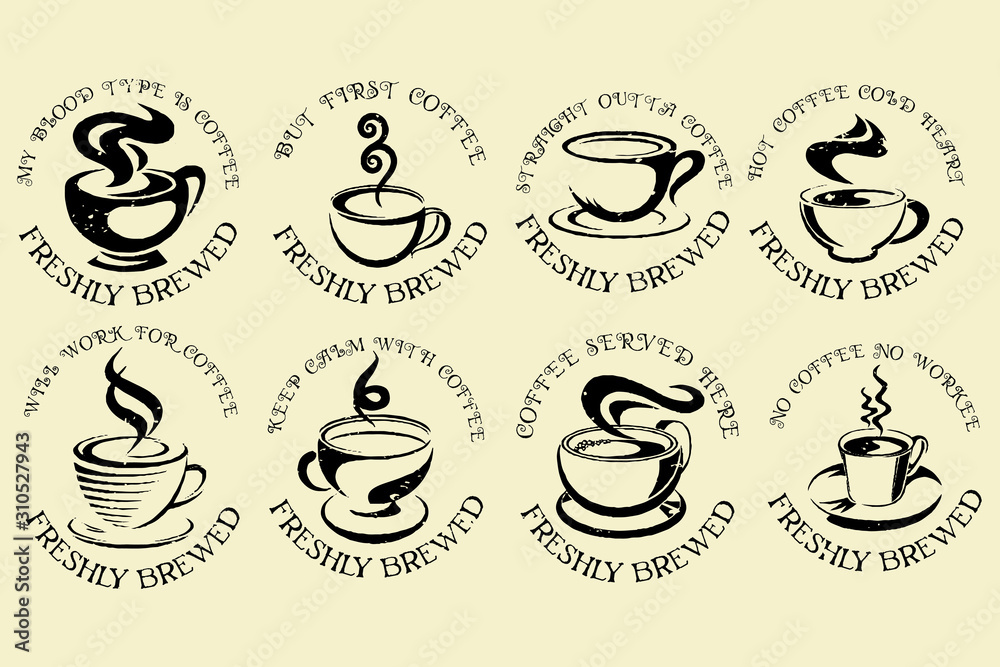 Quote coffee typography set. Calligraphy style Coffee shop ...