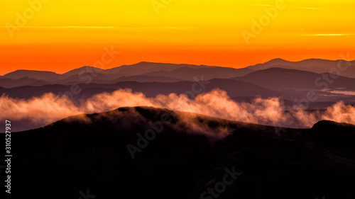Fototapeta Naklejka Na Ścianę i Meble -  Awesone sunrise in the mountains. Bieszczady, the part of Carpathian Mountains. Poland.