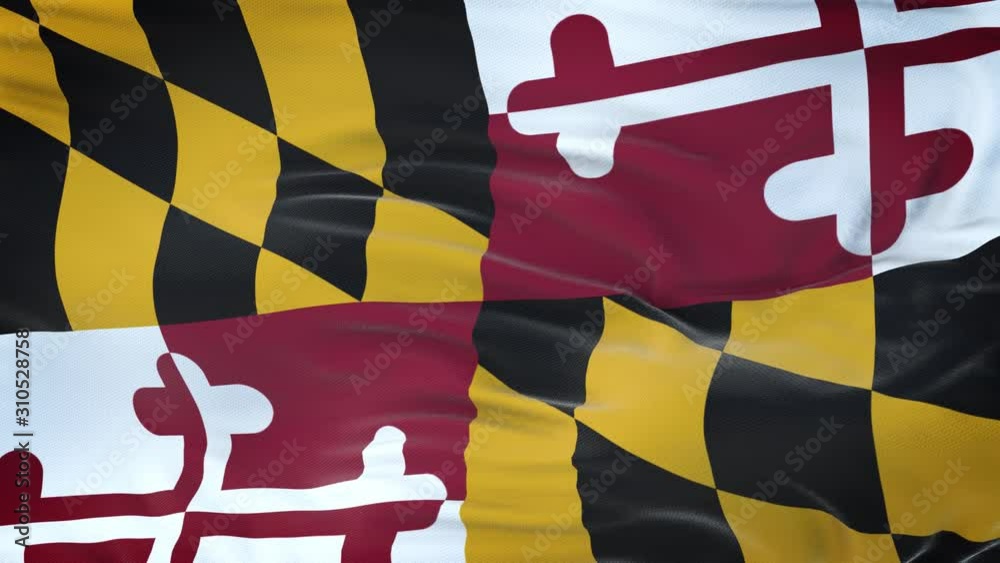 Maryland (U.S. state) flag waving in the wind with highly detailed ...