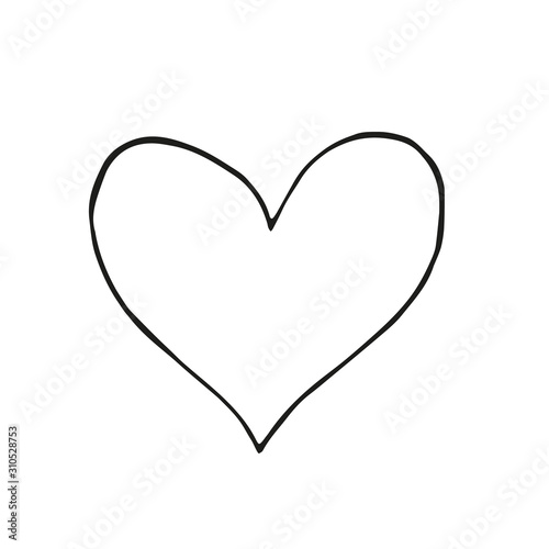 Hand drawn black heart isolated on white background. Vector illustration. Scribble heart. Love concept for Valentine's Day