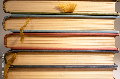 Close up of stacked books